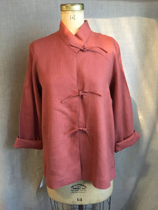 Chinese Mandarin linen Blouse in Brick color